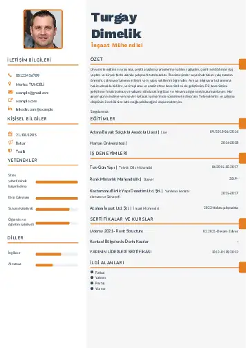 İnşaat Mühendisi Cv Örnekleri cv indir